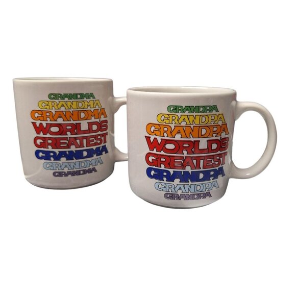 Worlds Greatest Grandma Grandpa Mug Set Pair Retro Colorful Gift Grandparents - Picture 2 of 9